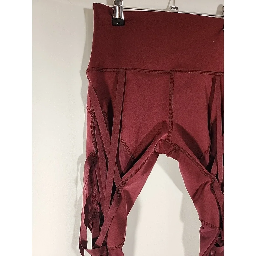 Alo Yoga‎ High Waist Wrapped Stirrup Legging Burgundy Mesh Cutout Womens S